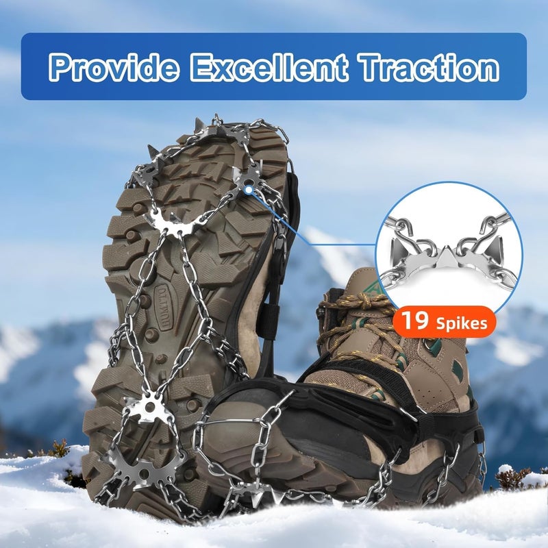FIMXSD Crampons 19 Stainless Steel Spikes Ice Cleats for Shoes and Boots,Snow Traction Cleats Ice Grips for Hiking, Mountain Climbing,Walking,Fishing for Men & Women - Image 3